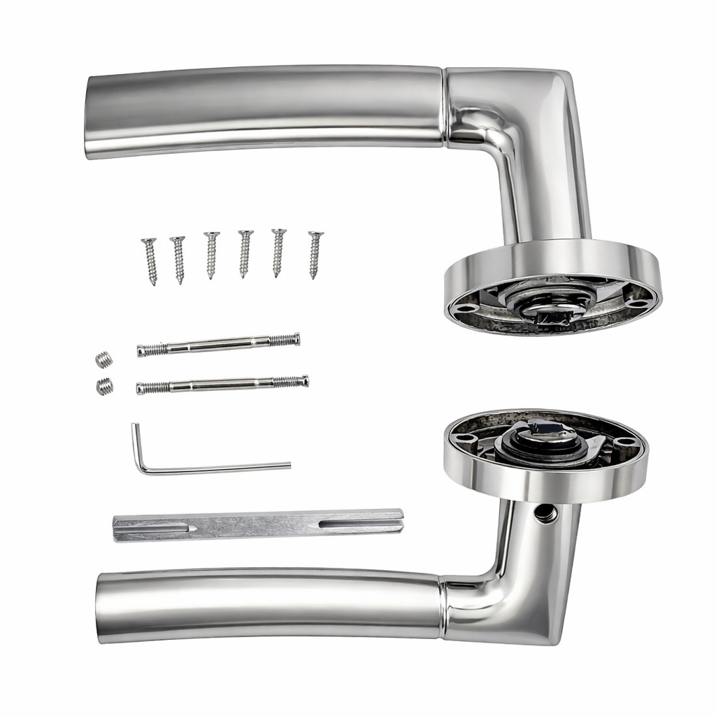Puxador ZAMAK modelo '430' com roseta redonda bicolor para portas