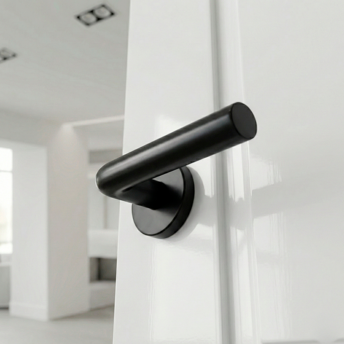 Maçaneta Modelo 403 com Roseta Redonda em aço inox acabamento preto para portas