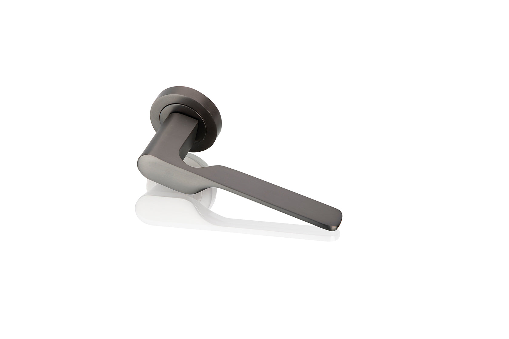 Puxador Zamak modelo 640 com roseta redonda acabamento grafite para portas