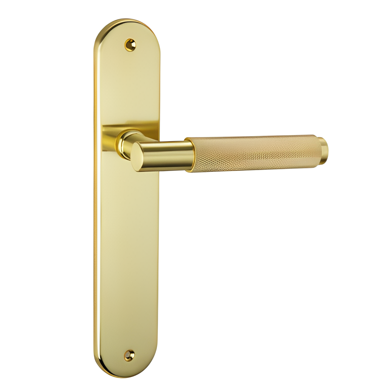 Maçaneta de Placa Oval MRS-510 PS em Zamak Latão Acetinado para Portas Interiores