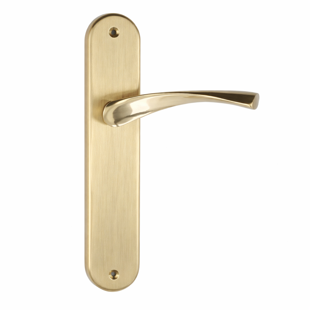 Cabo modelo '136' com placa oval em zamak acabamento ouro acetinado