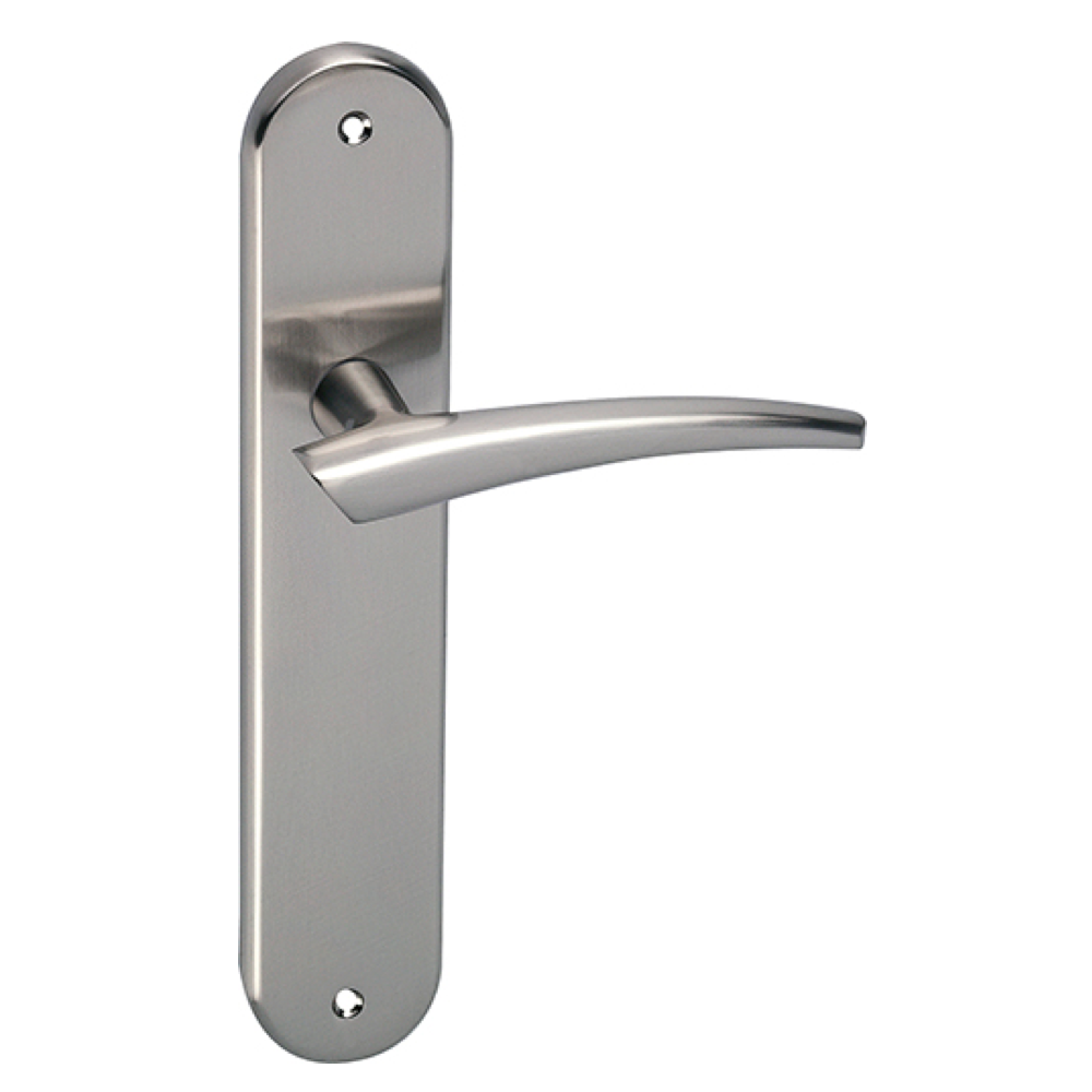 Puxador vanguardista com placa oval em acabamento níquel acetinado para portas modelo '330'
