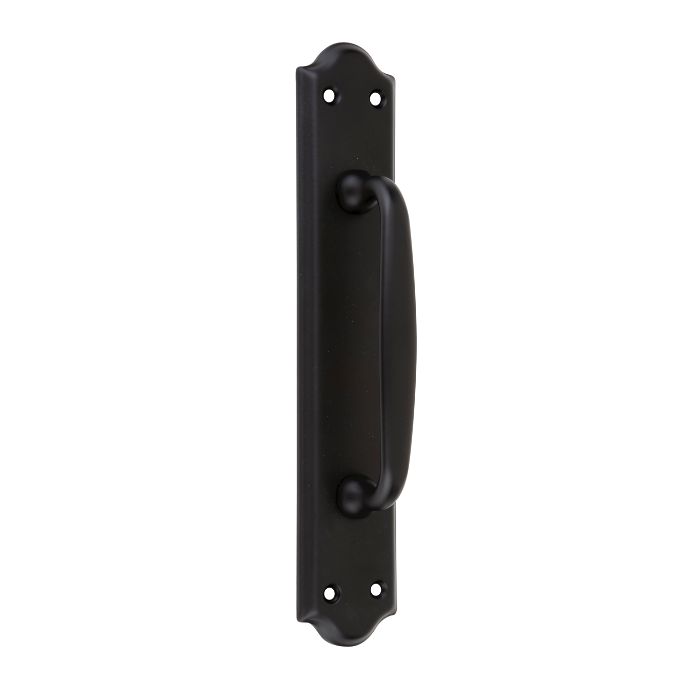 Puxador modelo 1104 com placa curva em acabamento preto para portas