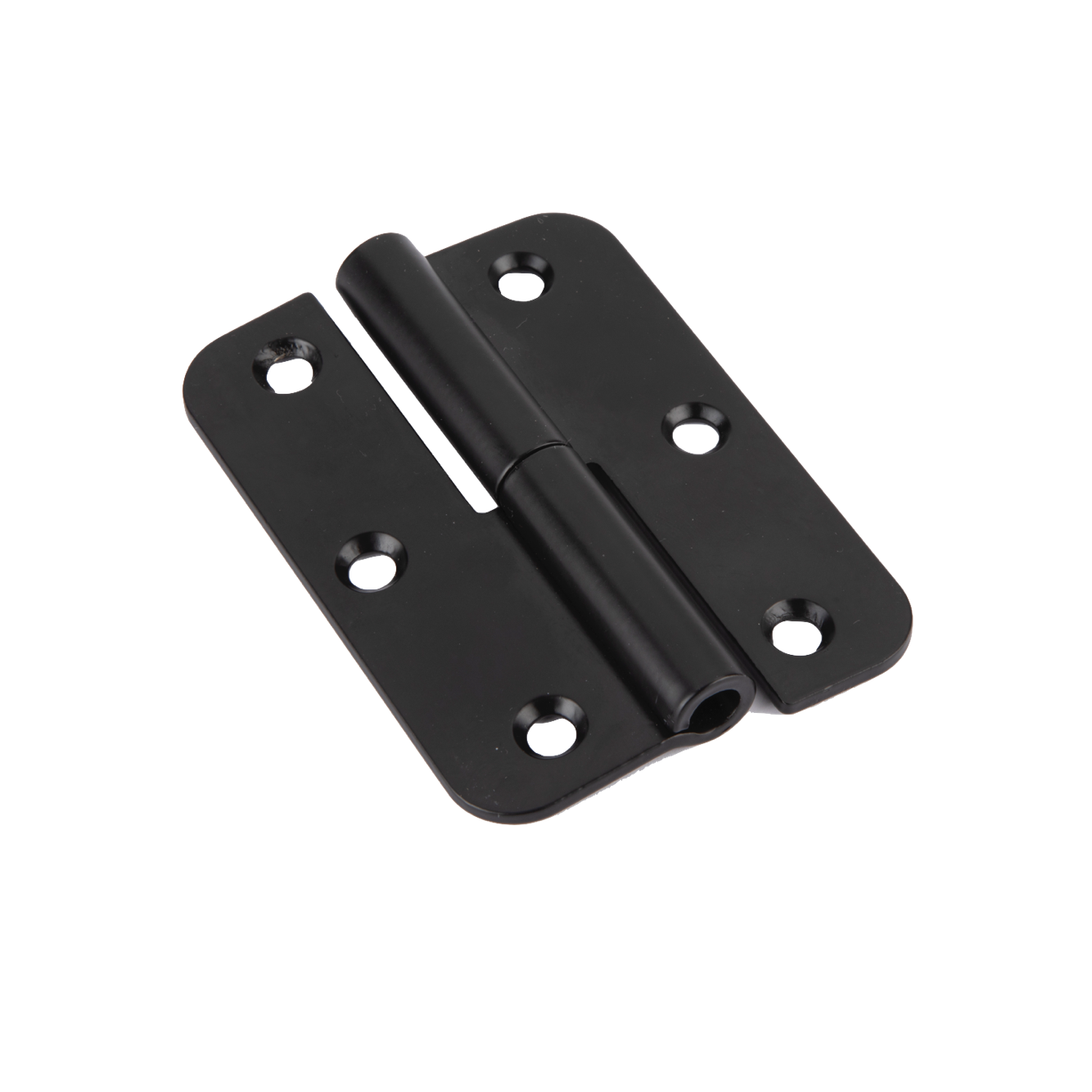 Dobradiça de aço inoxidável com acabamento preto e borda redonda para portas 90 mm x 65 mm