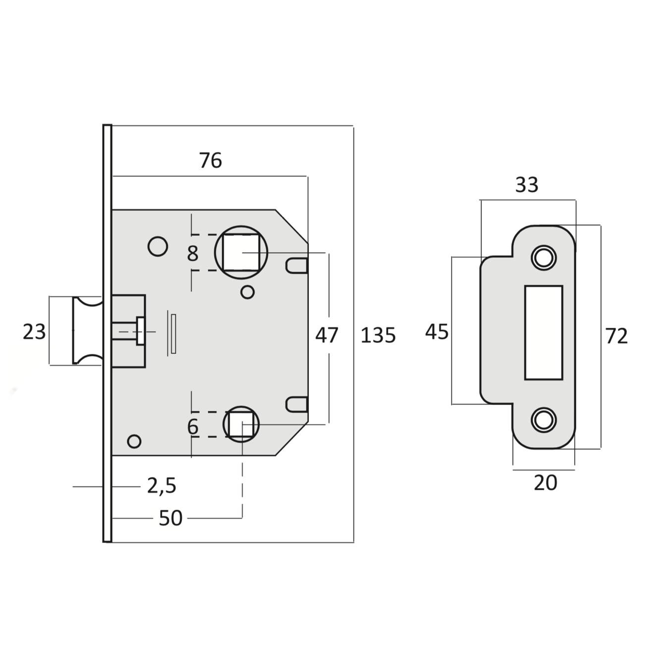 Entrada de trava reversível unificada com borda redonda com acabamento preto de 47 mm