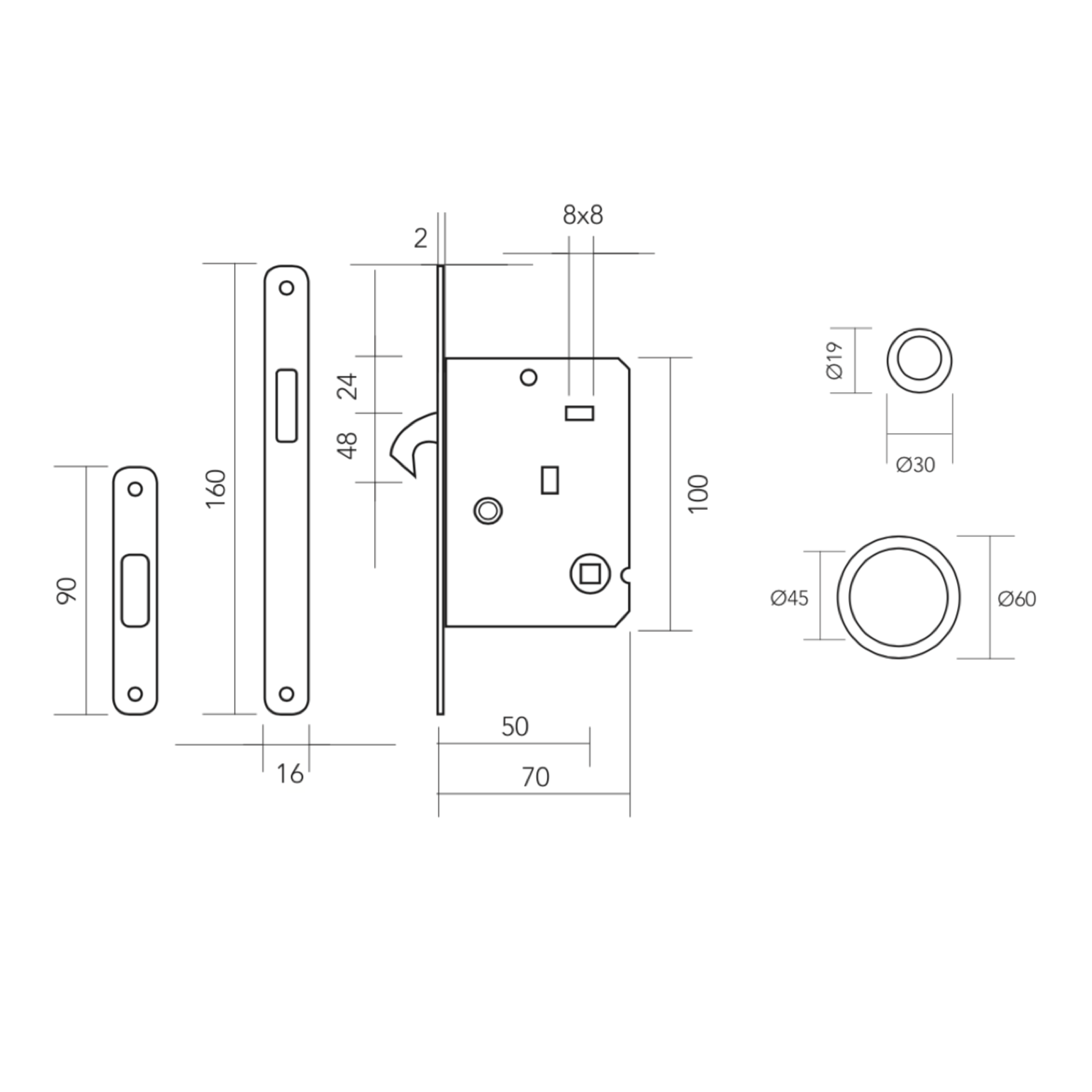 Kit para porta de correr com cilindro acabamento preto