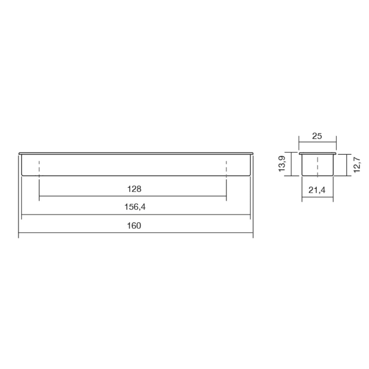 Puxador de embutir retangular Clos preto de 160mm de altura para portas de correr