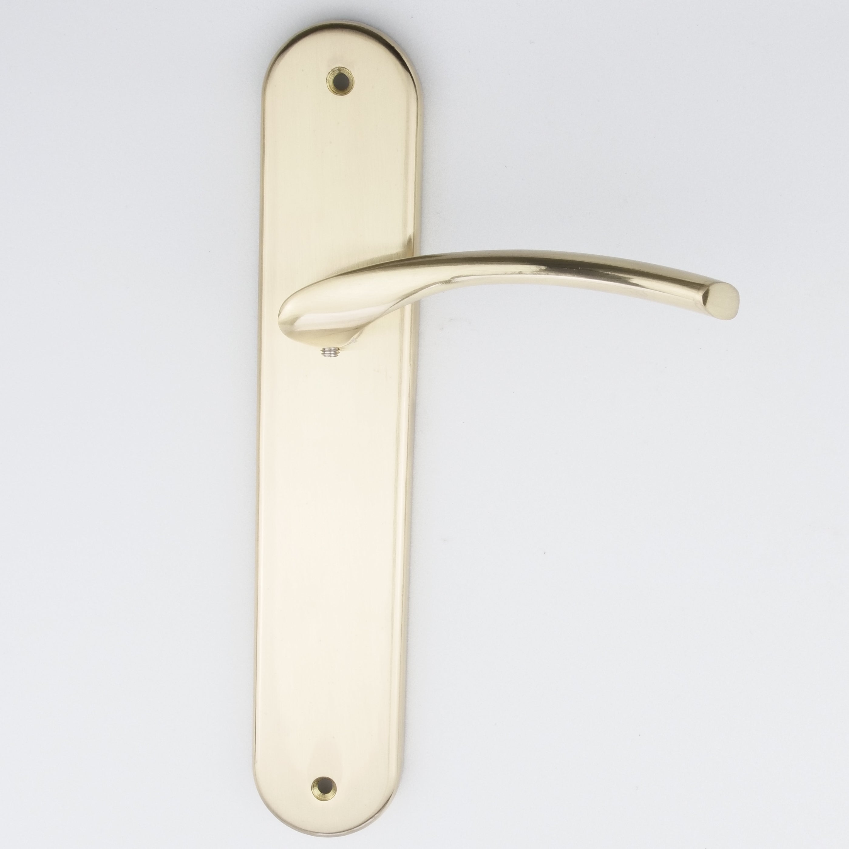 Puxador em Zamak modelo '556' com placa oval em acabamento ouro acetinado para portas