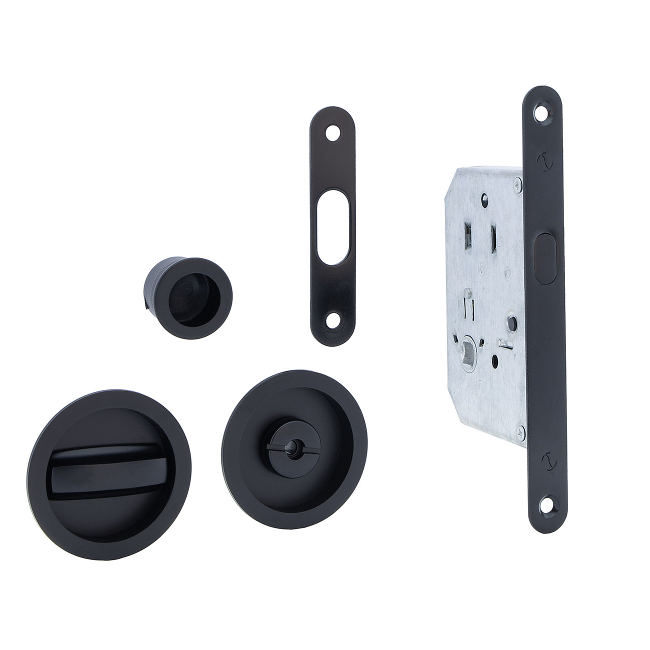Kit para porta de correr com maçaneta mais ferrolho e pregos redondos acabamento preto