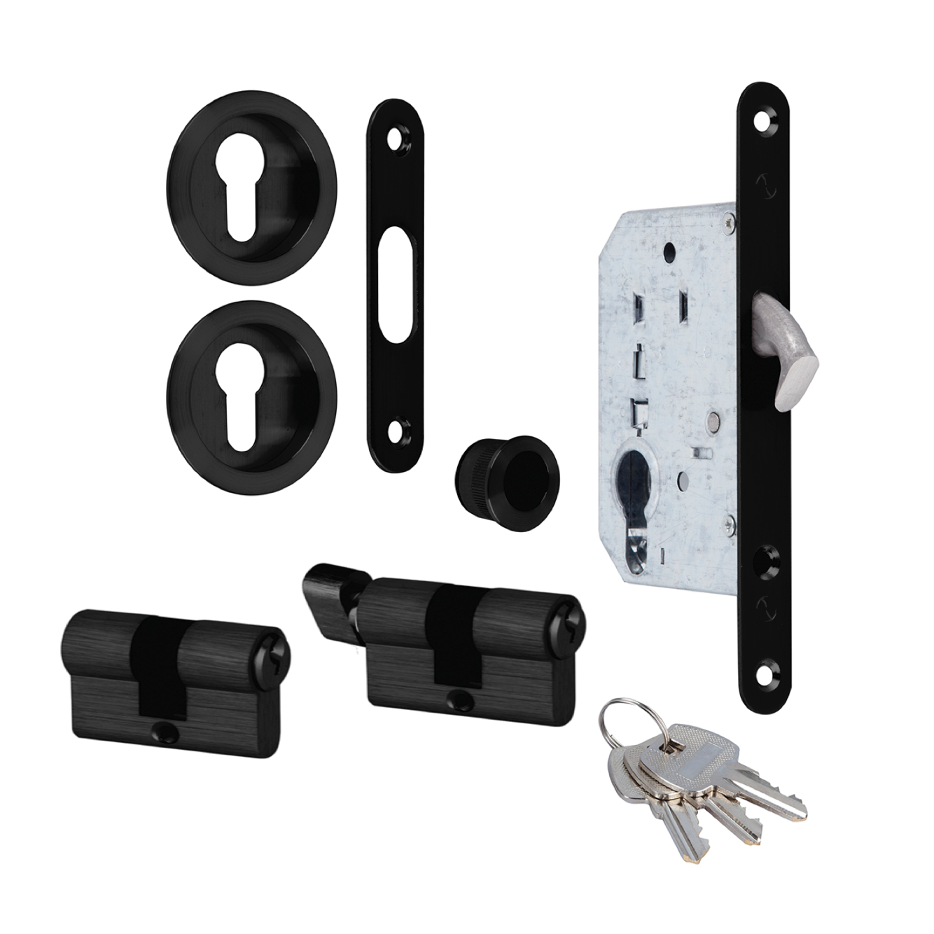 Kit para porta de correr com cilindro acabamento preto