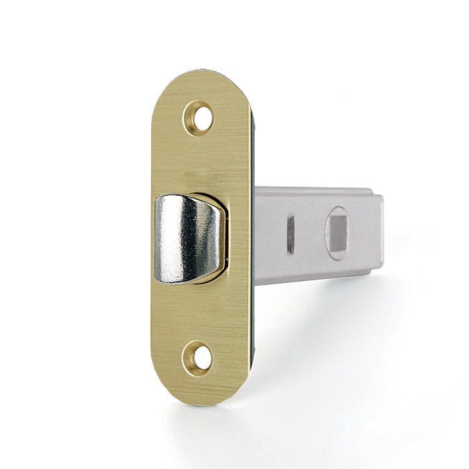 Fecho tubular redondo com acabamento em ouro acetinado, distância central de 70 mm