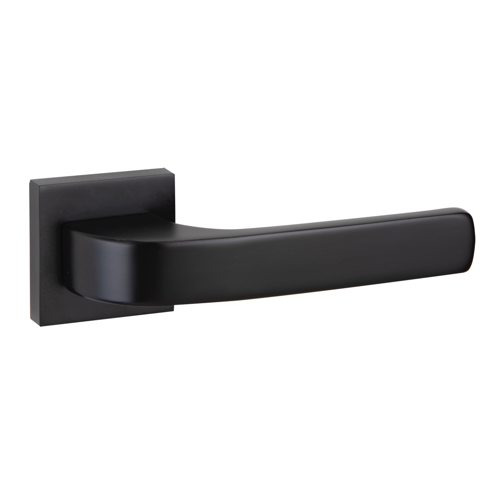 Puxador Zamak modelo 710 com roseta quadrada acabamento preto para portas