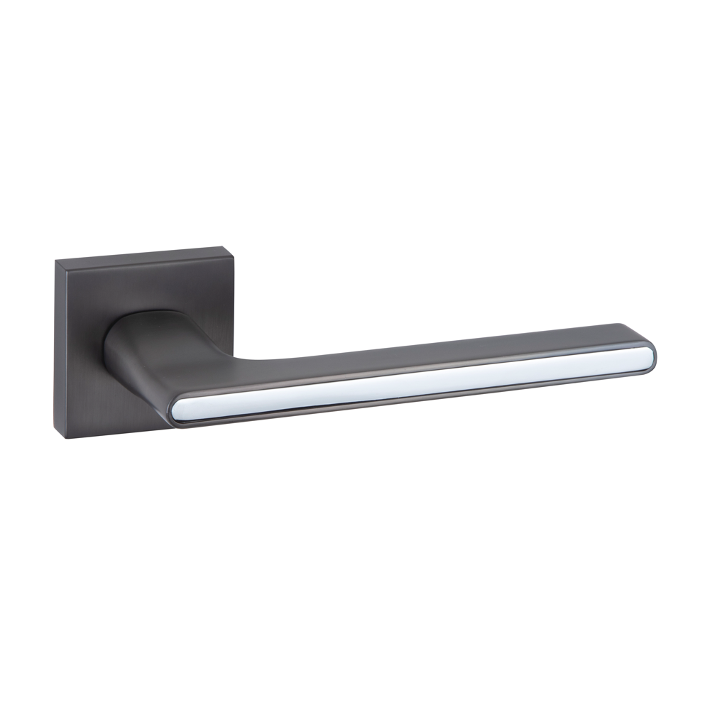 Elegante puxador em zamak modelo 810 com roseta quadrada em acabamento grafite para portas
