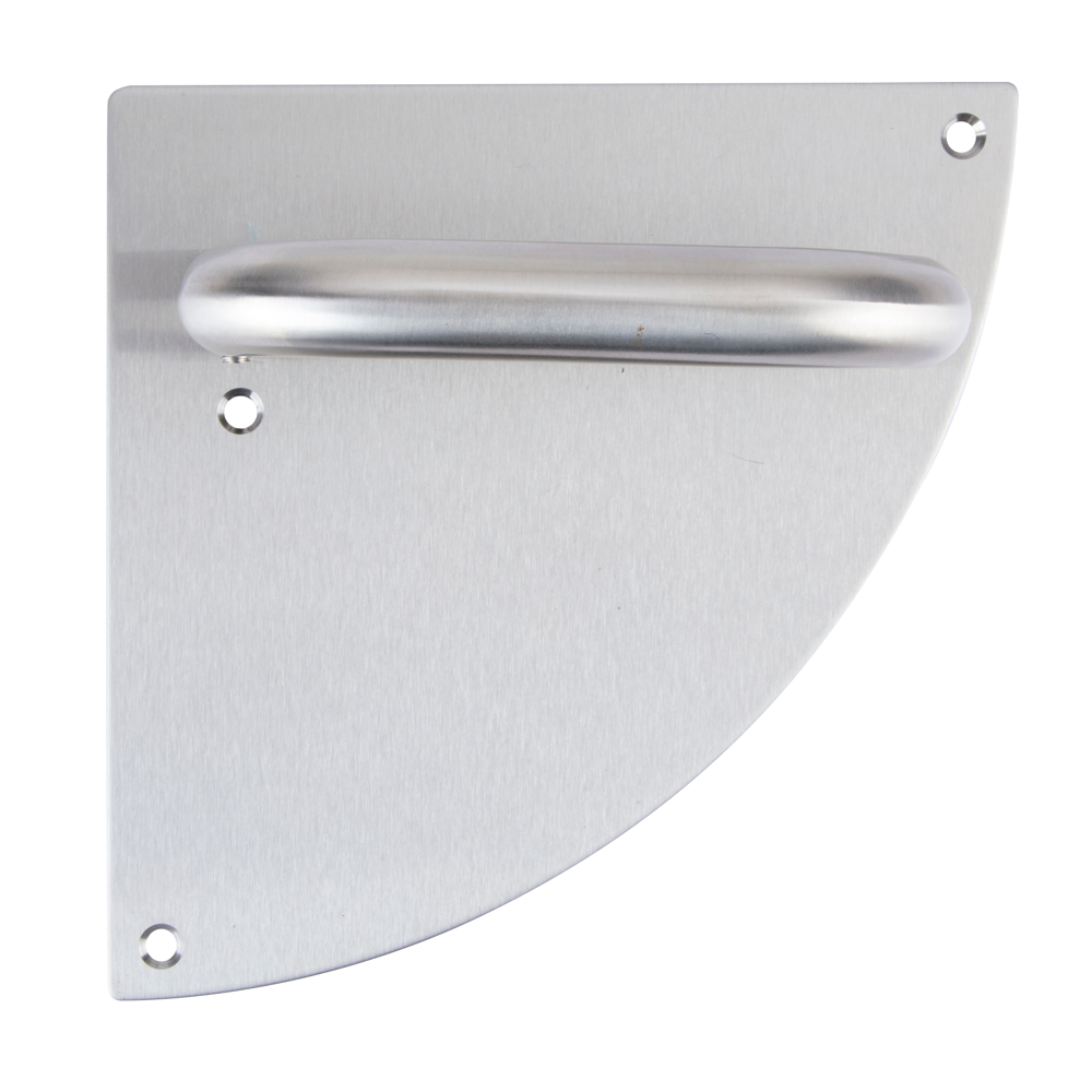 Puxador em aço inox modelo '4002' com placa semicircular para portas