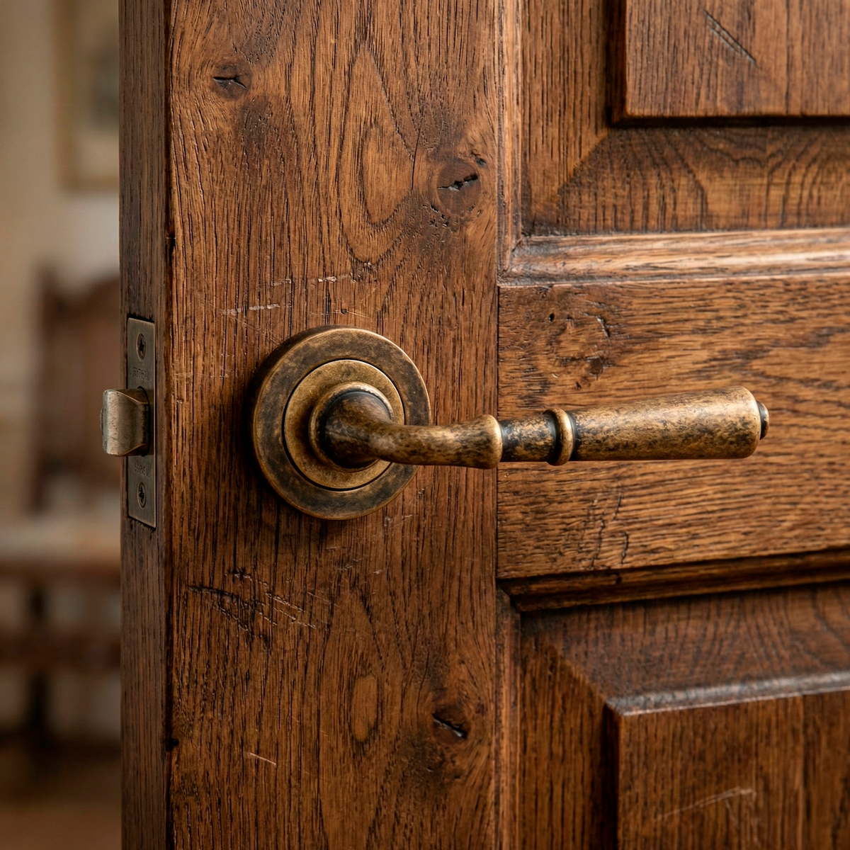 Puxador modelo '507' com Roseta Redonda em acabamento couro envelhecido para portas
