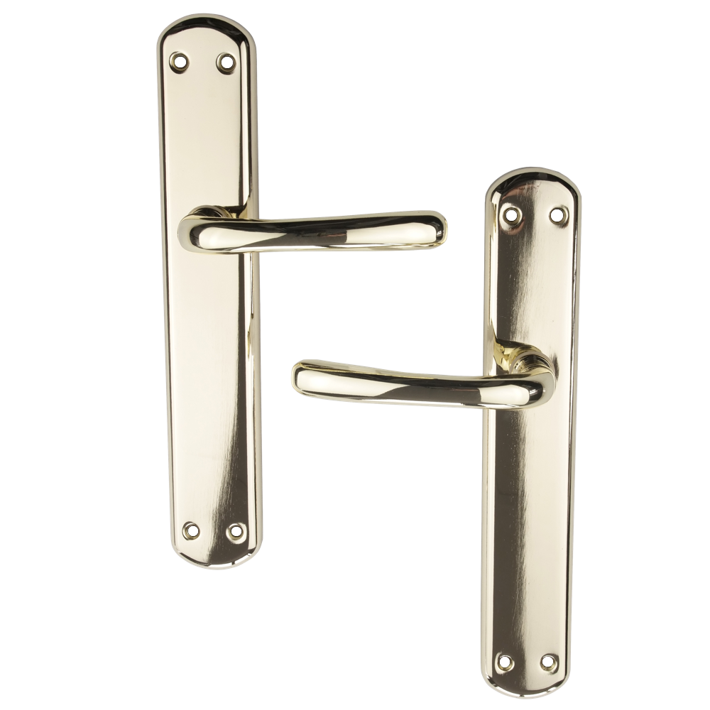 Puxador em Zamak modelo '6501' com acabamento dourado brilhante com placa oval para portas