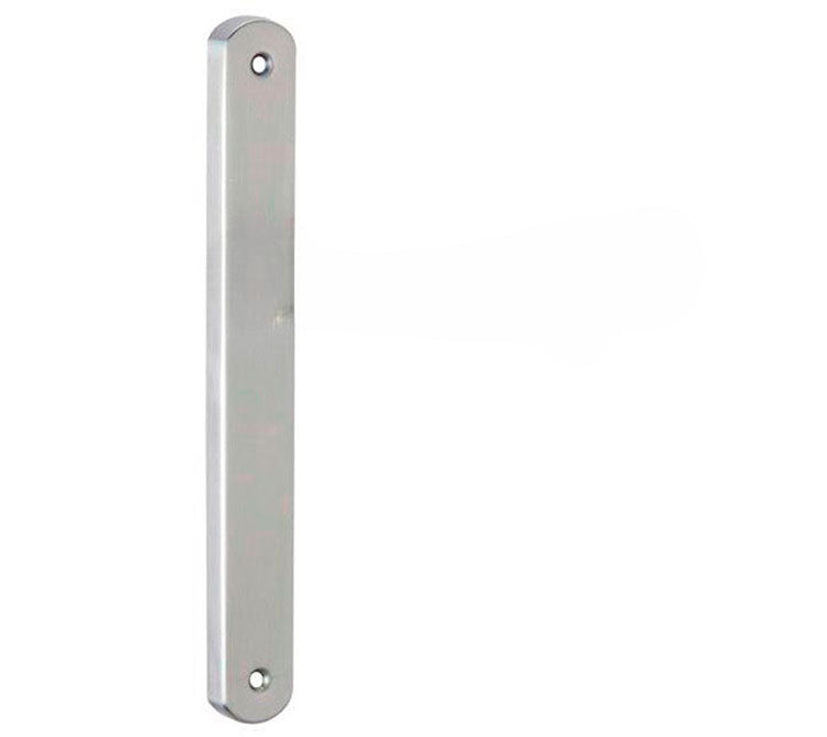 Placa ovalada de zamak níquel satinado ciega de 30x150 mm para puertas de paso