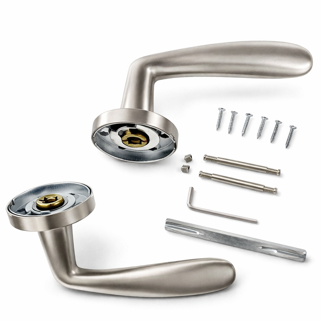 Puxador em aço inox modelo '1006' com roseta redonda para portas 