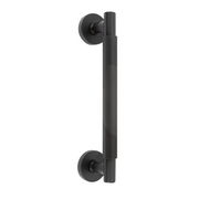 Puxador moleteado de zamak em preto mate com roseta redonda de 52 mm para portas