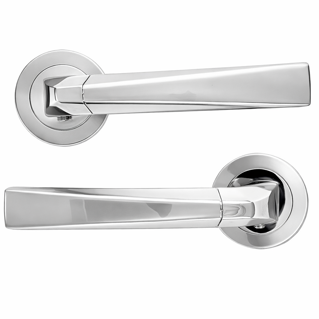 Puxador Zamak modelo '320' com Roseta Redonda em acabamento bicolor para portas 