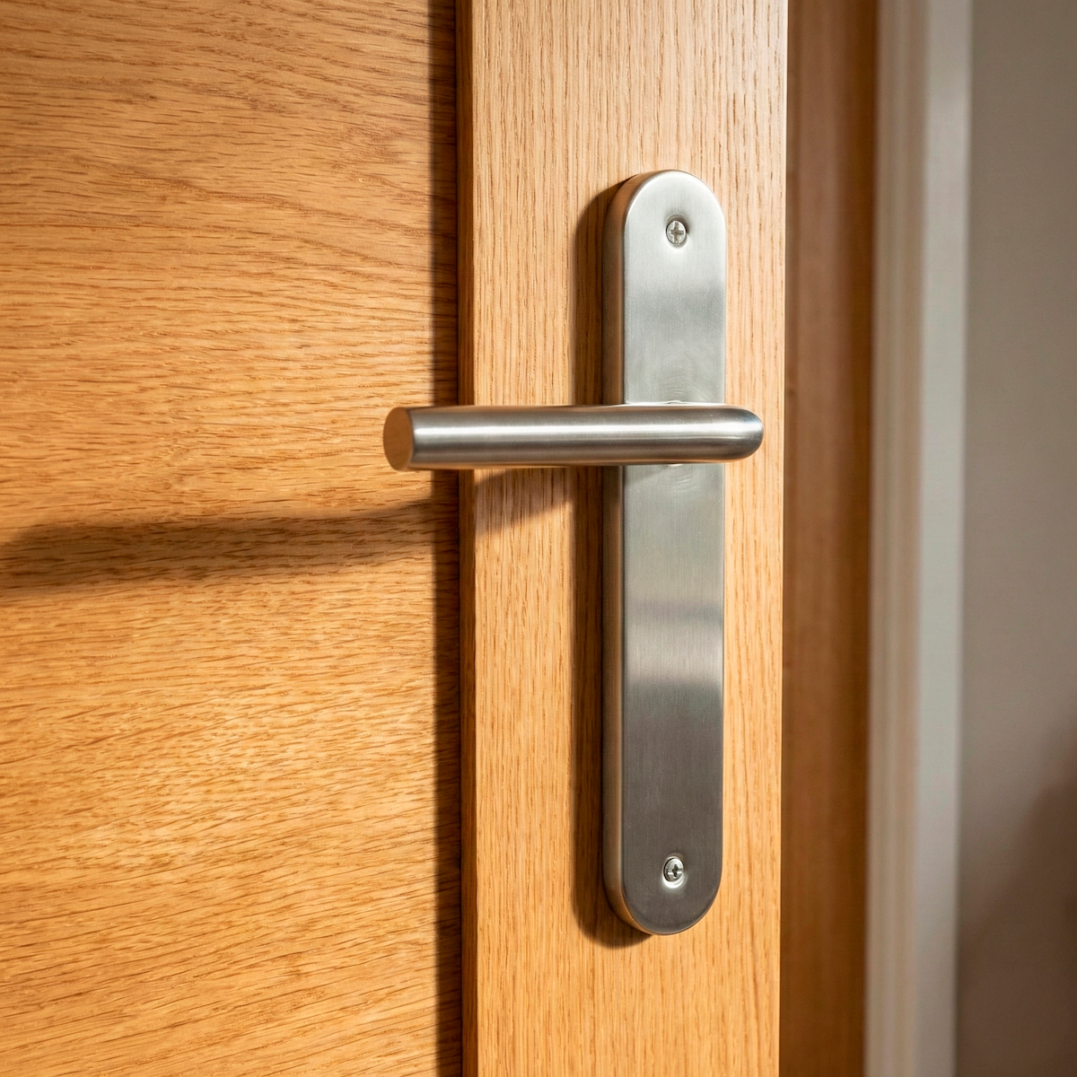 Puxador modelo '403' com placa oval em aço inox para portas 