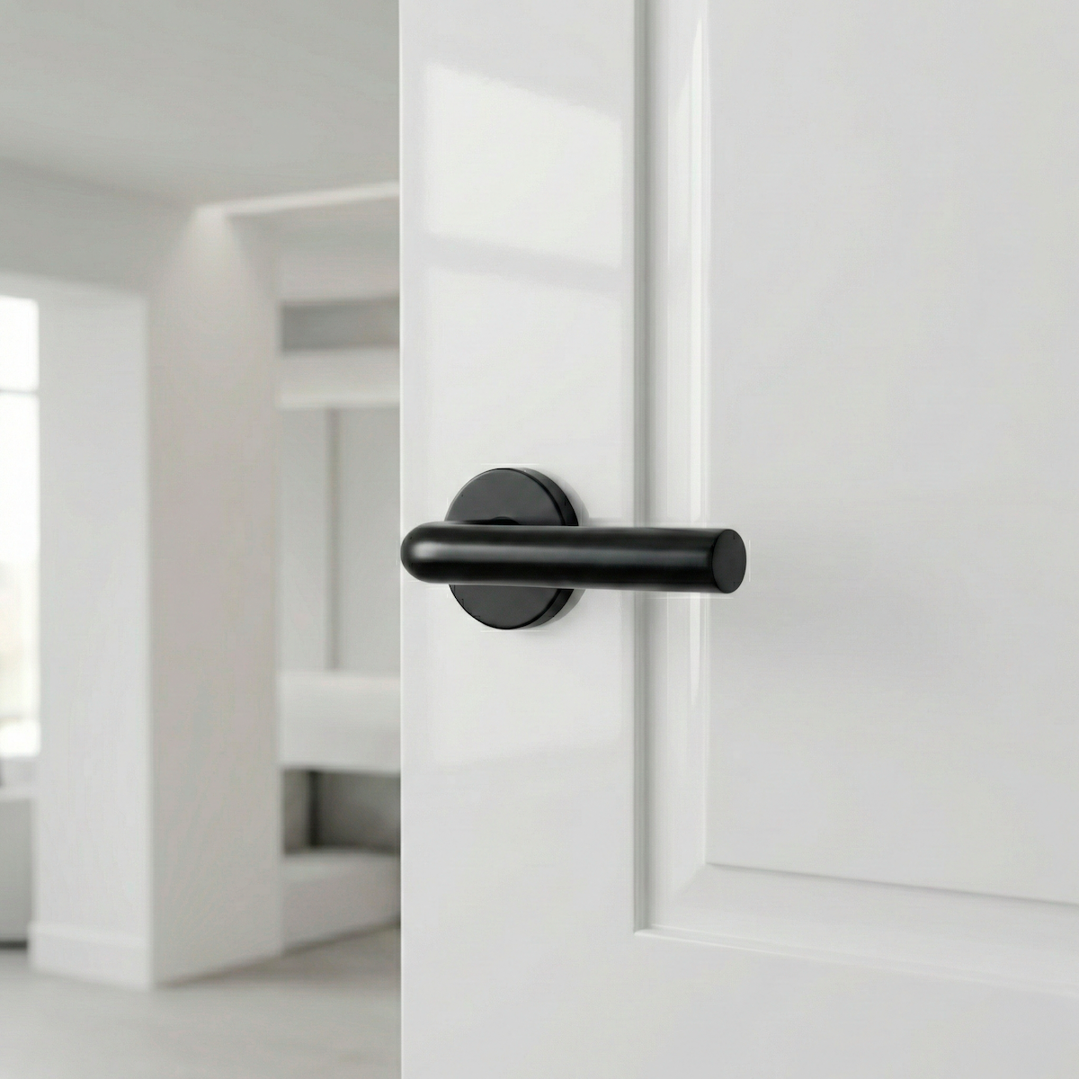 Maçaneta Modelo 403 com Roseta Redonda em aço inox acabamento preto para portas 