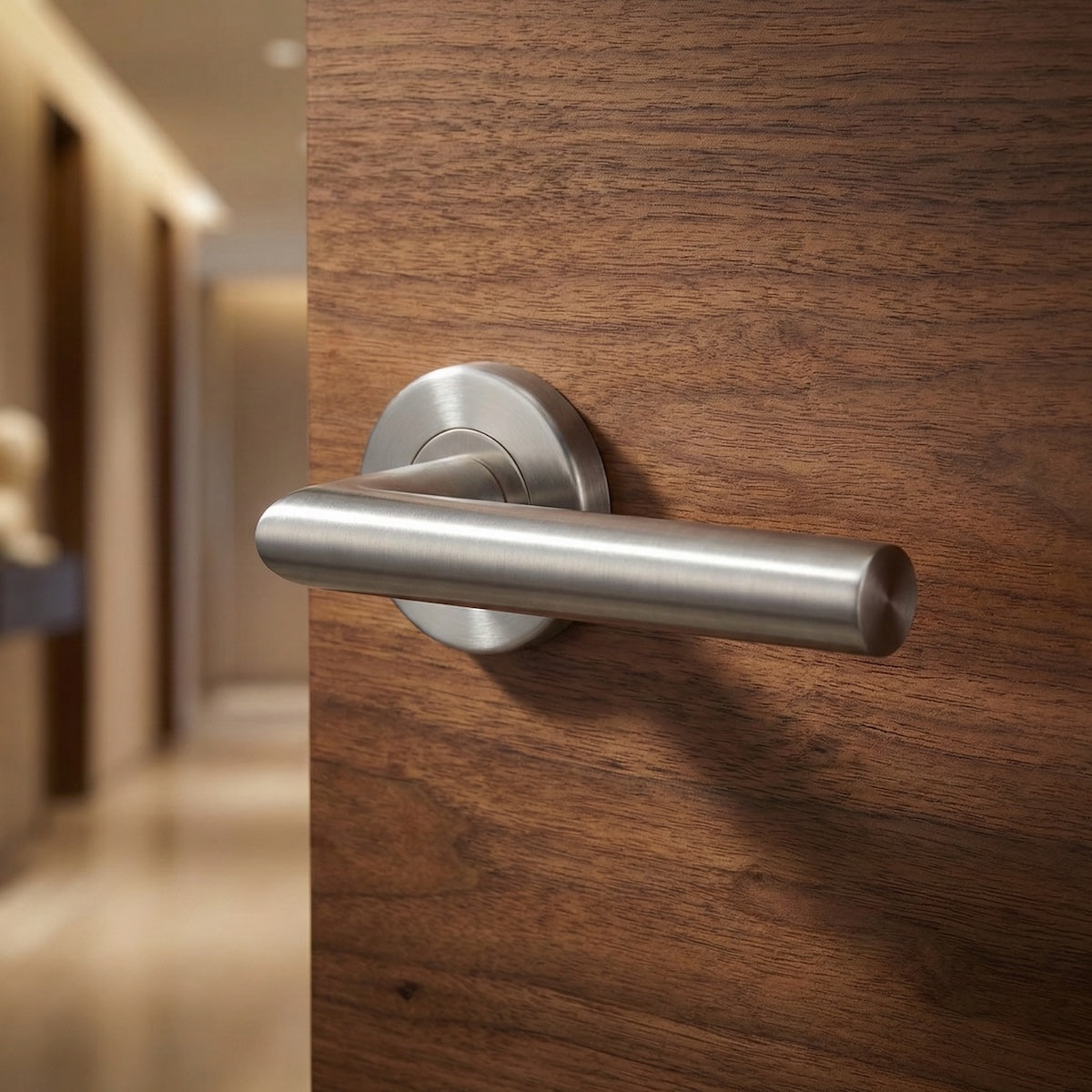 Puxador tubular de aço inox Morrigan para portas com Roseta Redonda 