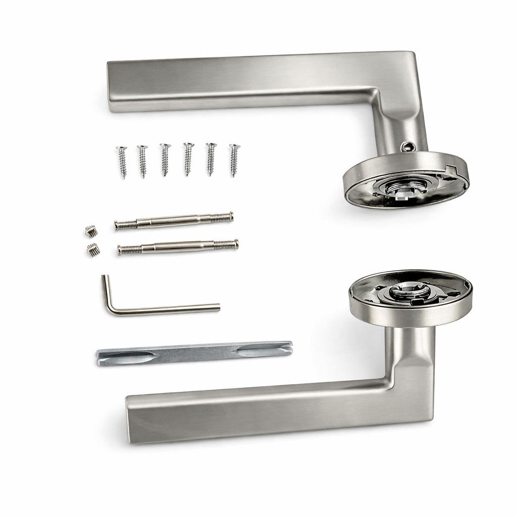 Puxador de aluguer em aço inox modelo '530' com roseta redonda para portas 
