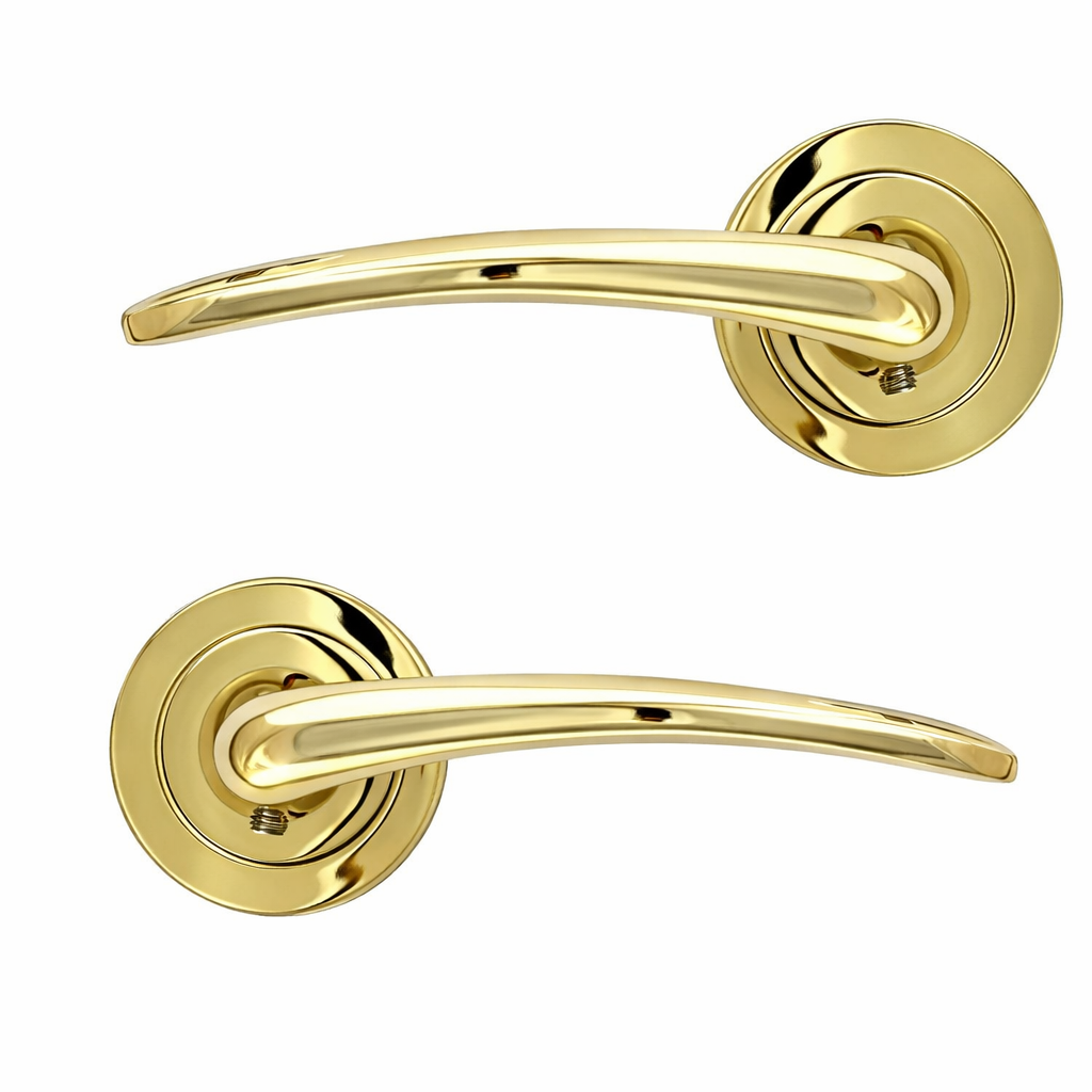Puxador modelo '661' em ouro brilhante com Roseta Redonda para portas 