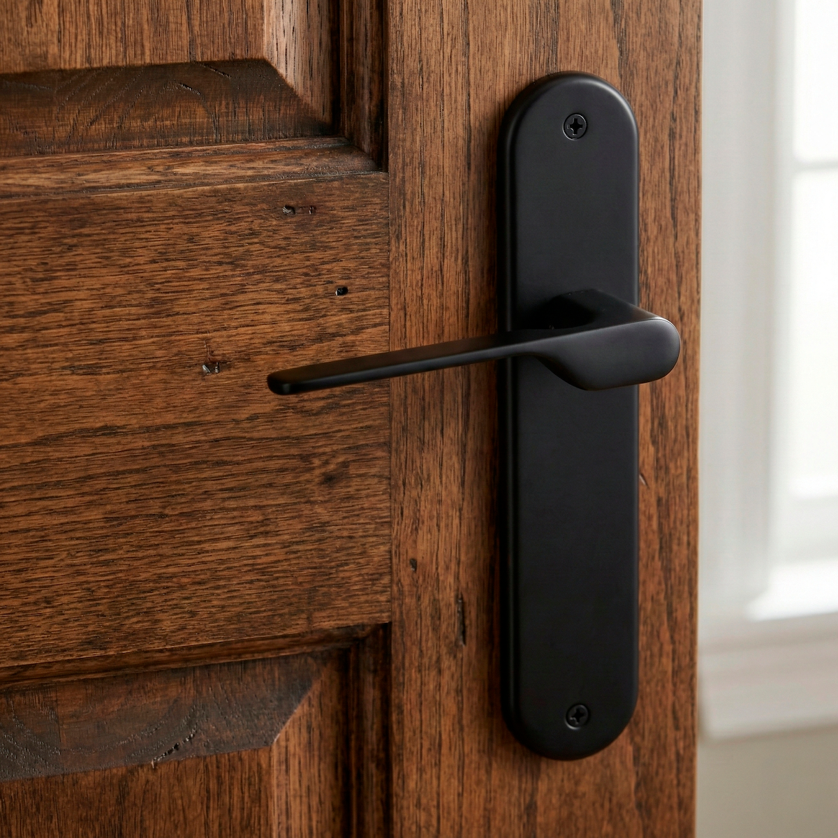 Puxador modelo '640' com placa oval para portas zamak acabamento preto com puxador moderno 
