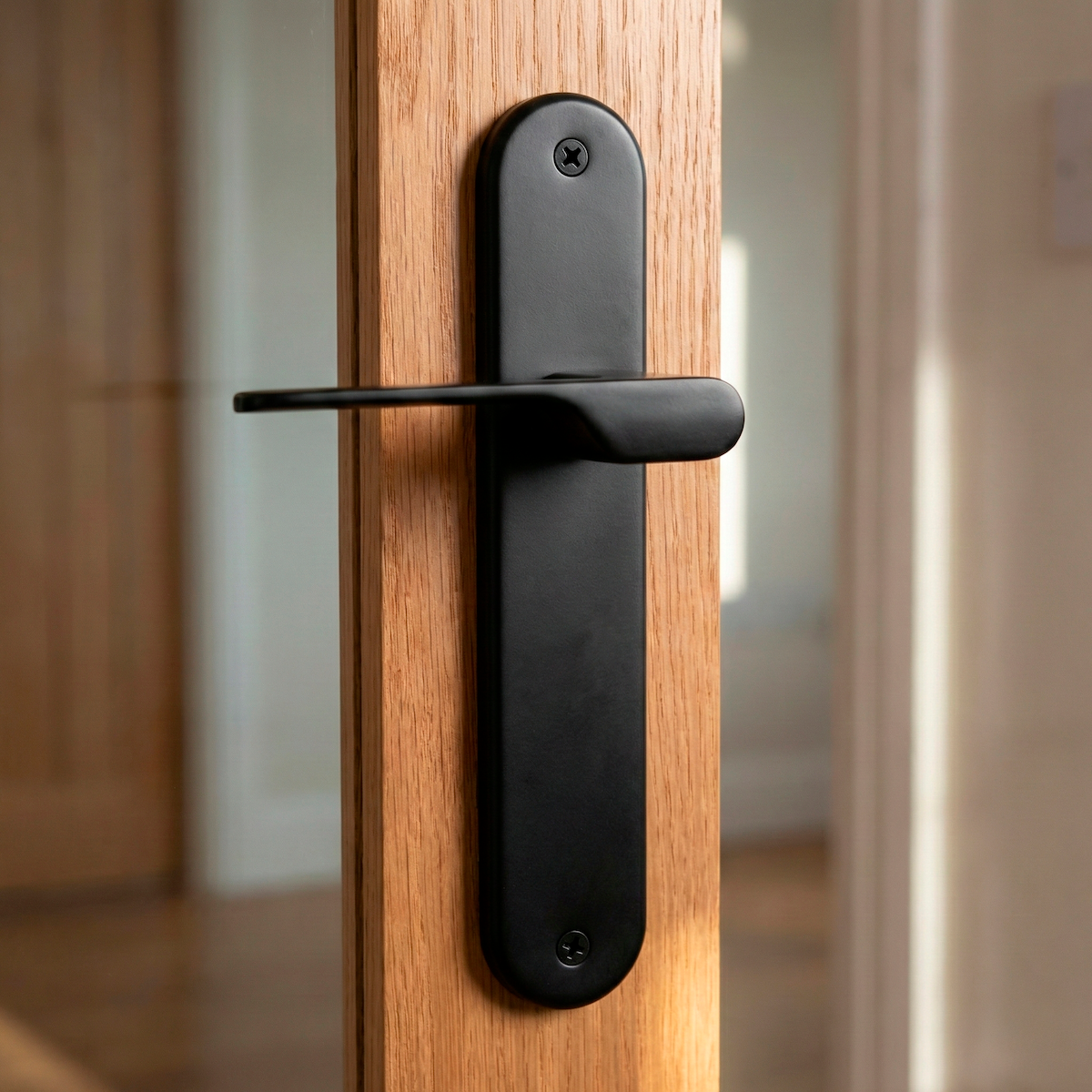 Puxador modelo '640' com placa oval para portas zamak acabamento preto com puxador moderno 