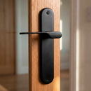 Puxador modelo '640' com placa oval para portas zamak acabamento preto com puxador moderno 