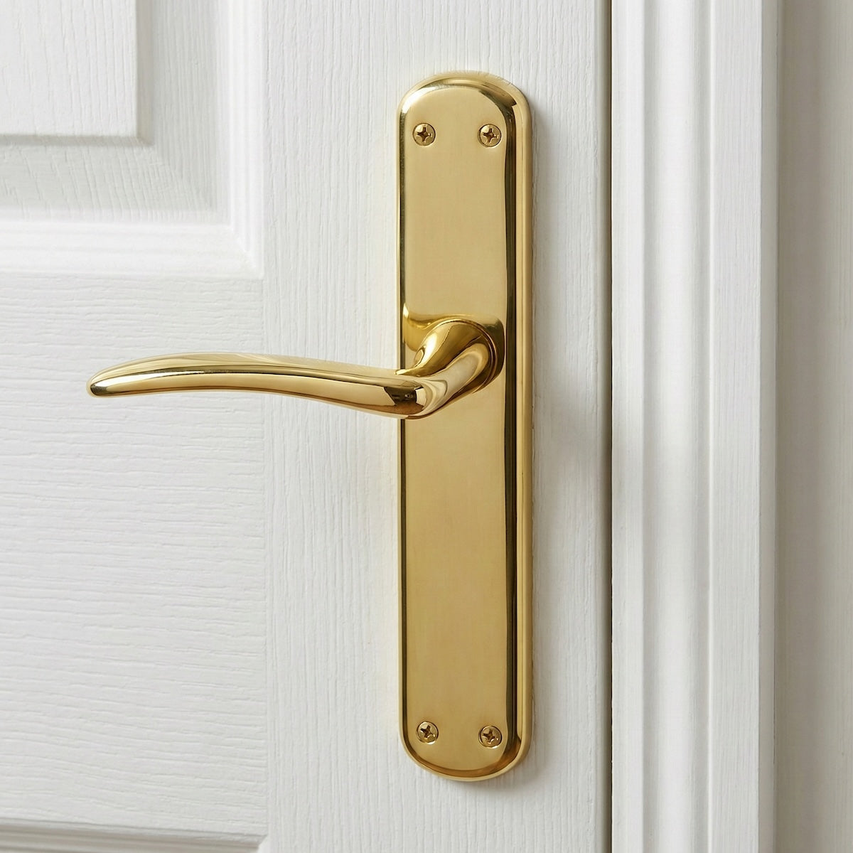 Puxador modelo '6601' com placa oval em zamak acabamento dourado brilhante para portas 