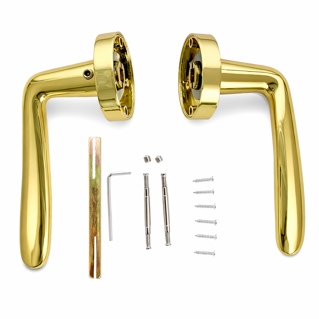 Puxador modelo '661' em ouro brilhante com Roseta Redonda para portas 