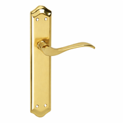 Puxador modelo '881' com placa oval de alumínio acabamento ouro acetinado para portas 