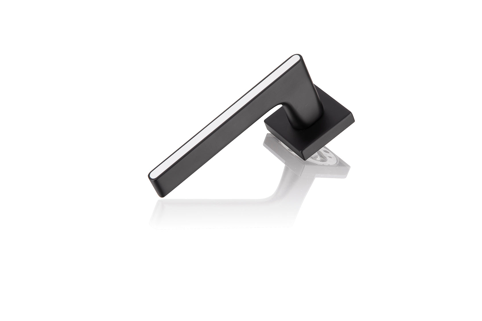 Puxador Zamak modelo 810N com roseta quadrada acabamento preto para portas 