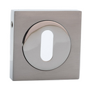 Fechadura roseta quadrada redonda com boca oval em acabamento bicolor para portas