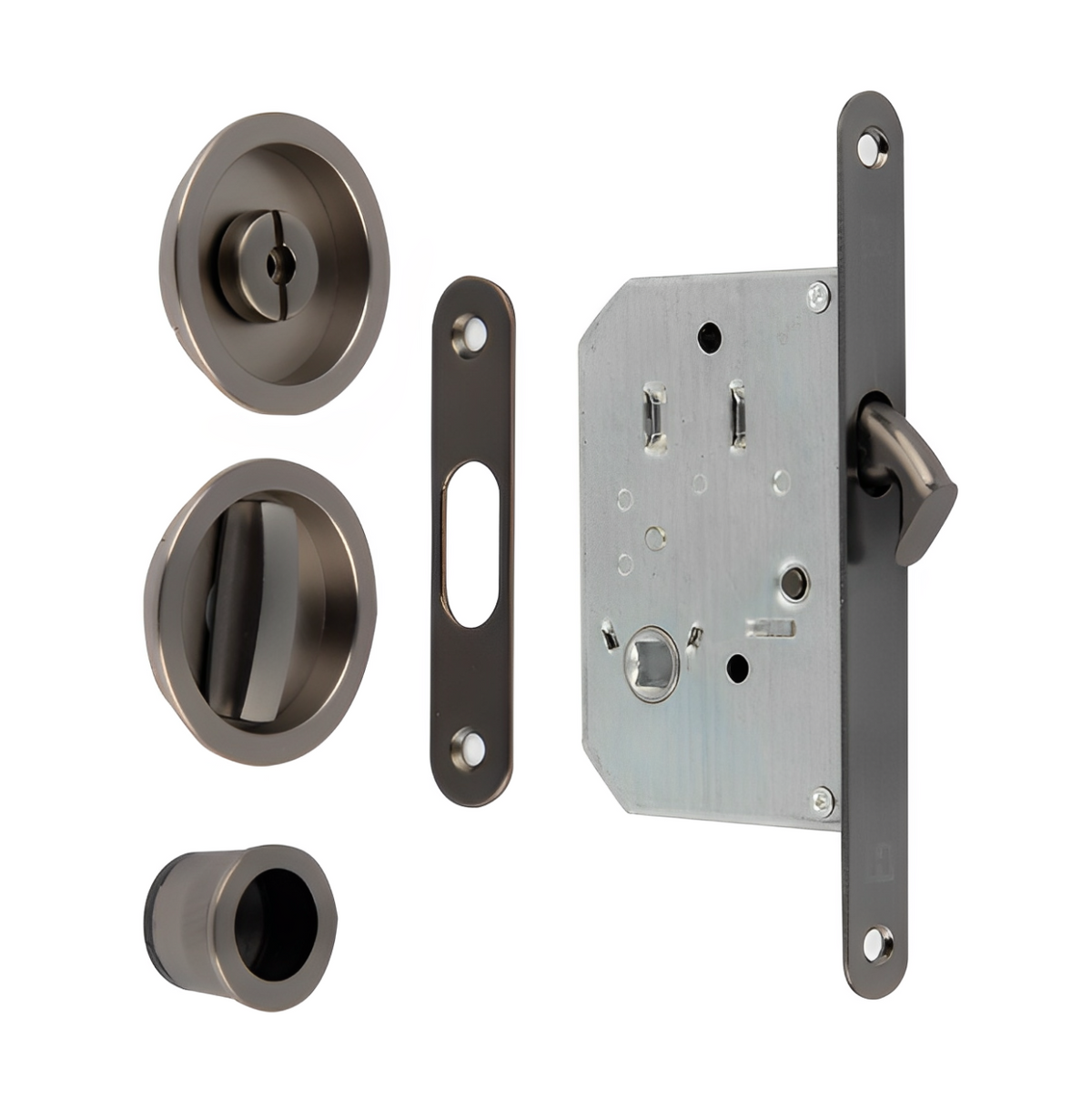 Kit para puerta corredera con muletilla y uñeros redondos en grafito frente de 20 mm y entrada 50 mm