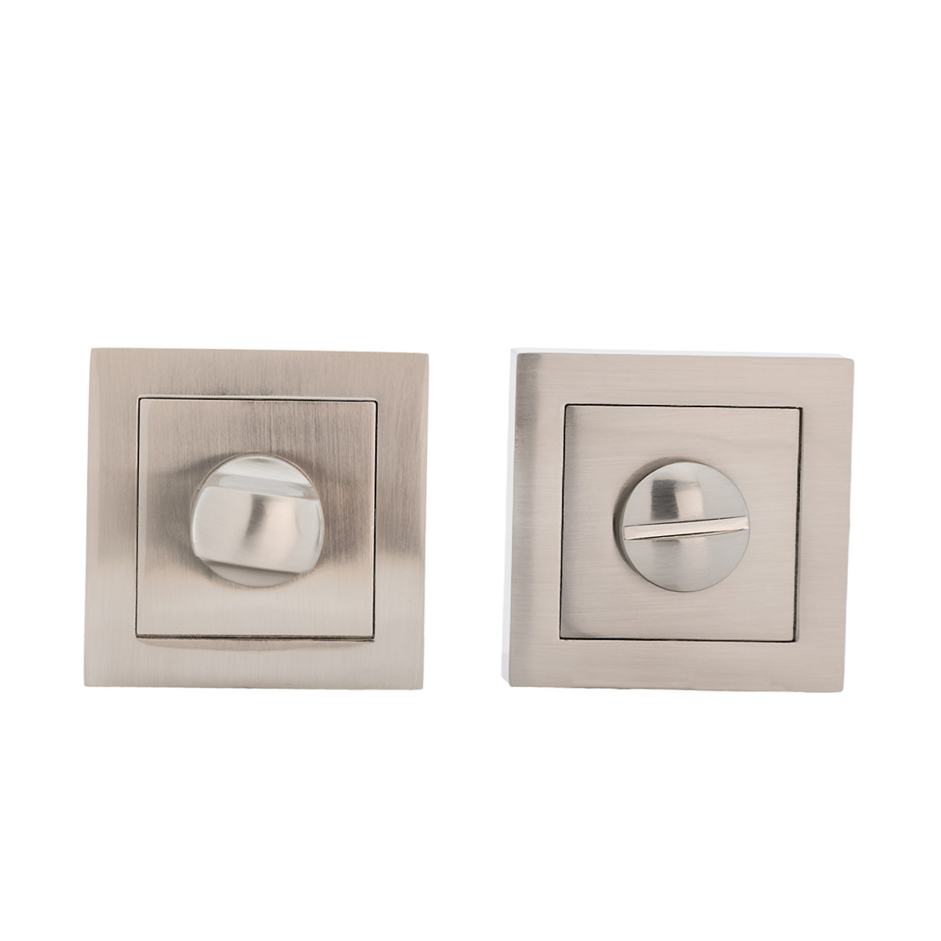 Condenação com roseta quadrada em zamak acabamento níquel acetinado de 50mm