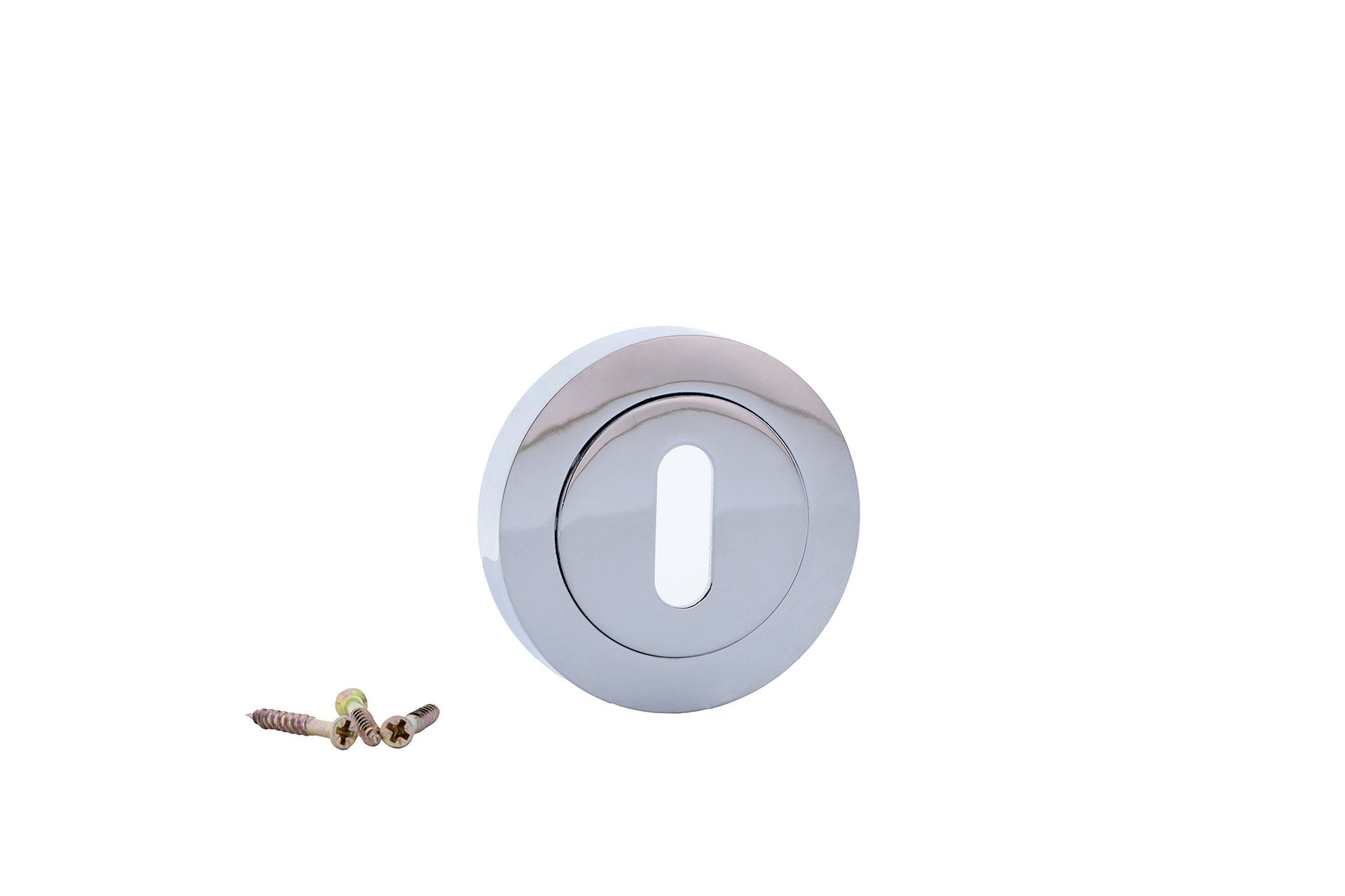 Fechadura redonda em roseta oval com acabamento cromado brilhante para portas