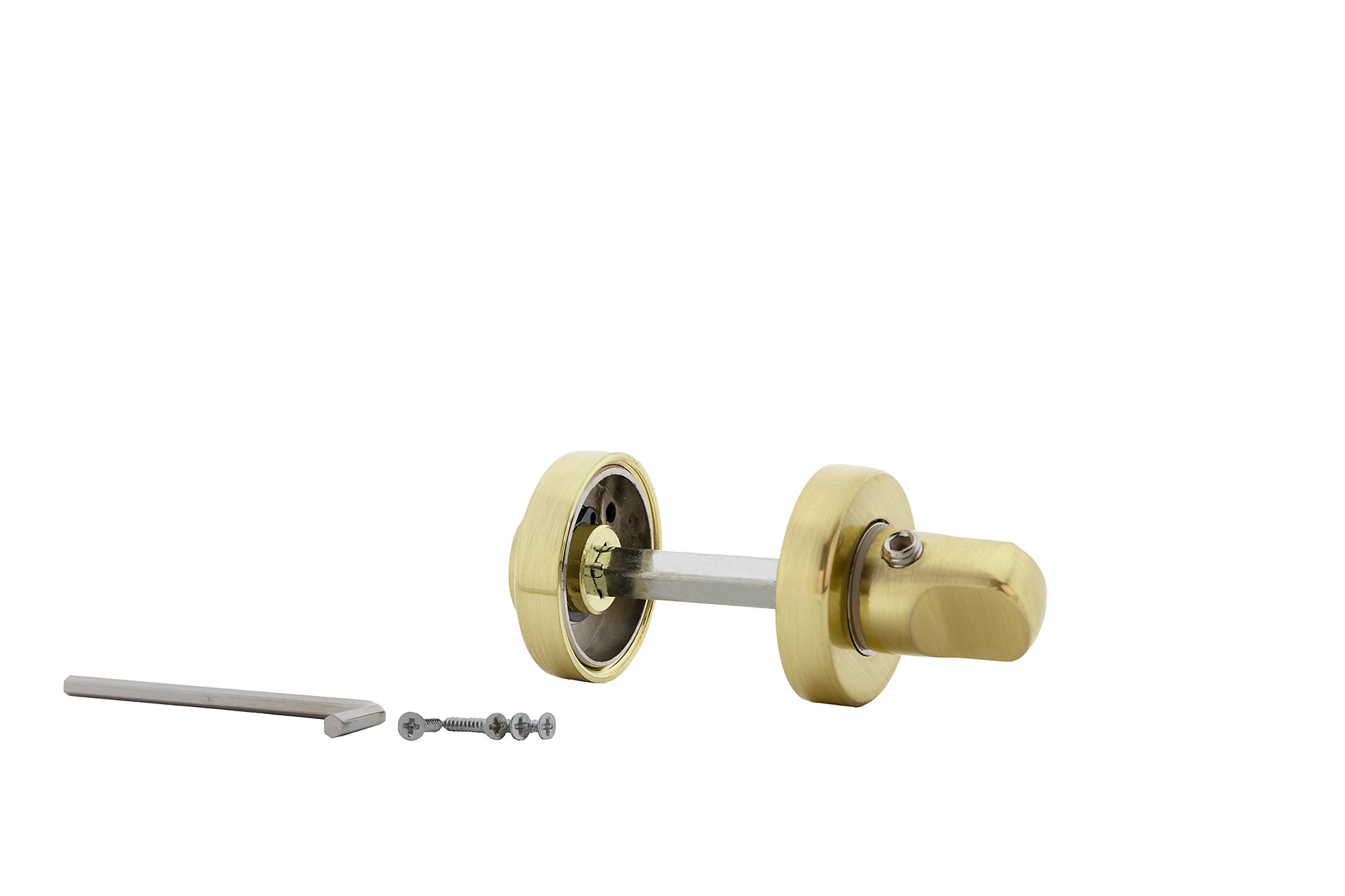 Fechadura de porta com 35 mm de diâmetro em acabamento dourado acetinado