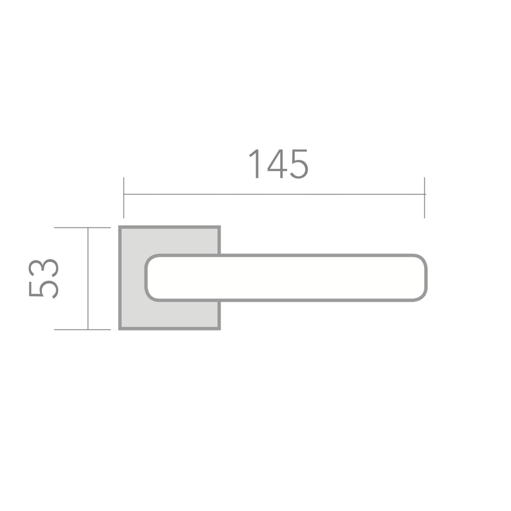 Medidas manilla con roseta cuadrada de zamak en acabado gris espacial modelo 840