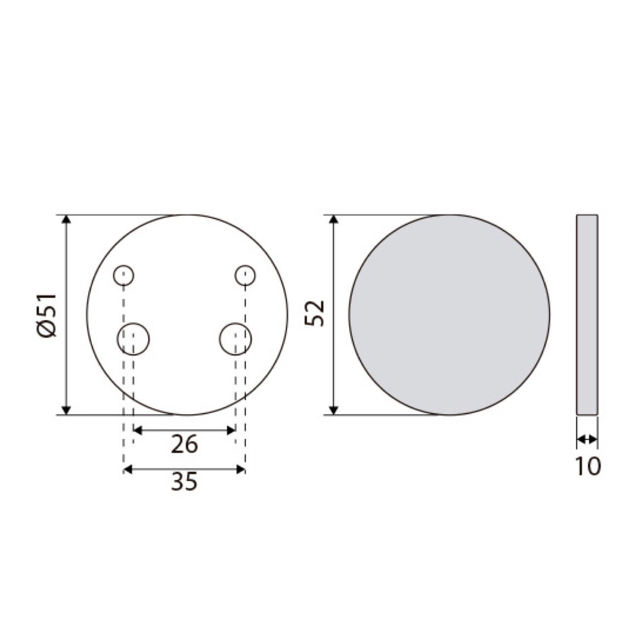 Escudo de segurança cego/buraco de fechadura em aço inoxidável com 52 mm de diâmetro