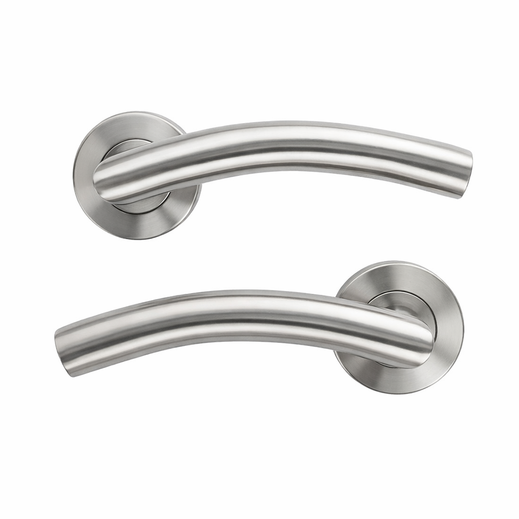 Puxador curvado tubular de aço inoxidável Nix com roseta redonda para portas 