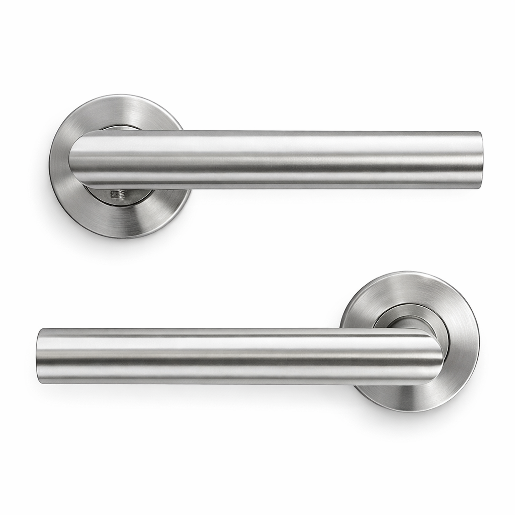 Puxador tubular de aço inox Morrigan para portas com Roseta Redonda 