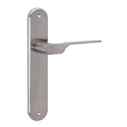 Puxador modelo '640' com placa oval para portas zamak em acabamento níquel acetinado com puxador moderno 