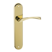 Puxador em Zamak modelo '130' com placa oval em acabamento dourado brilhante para portas 