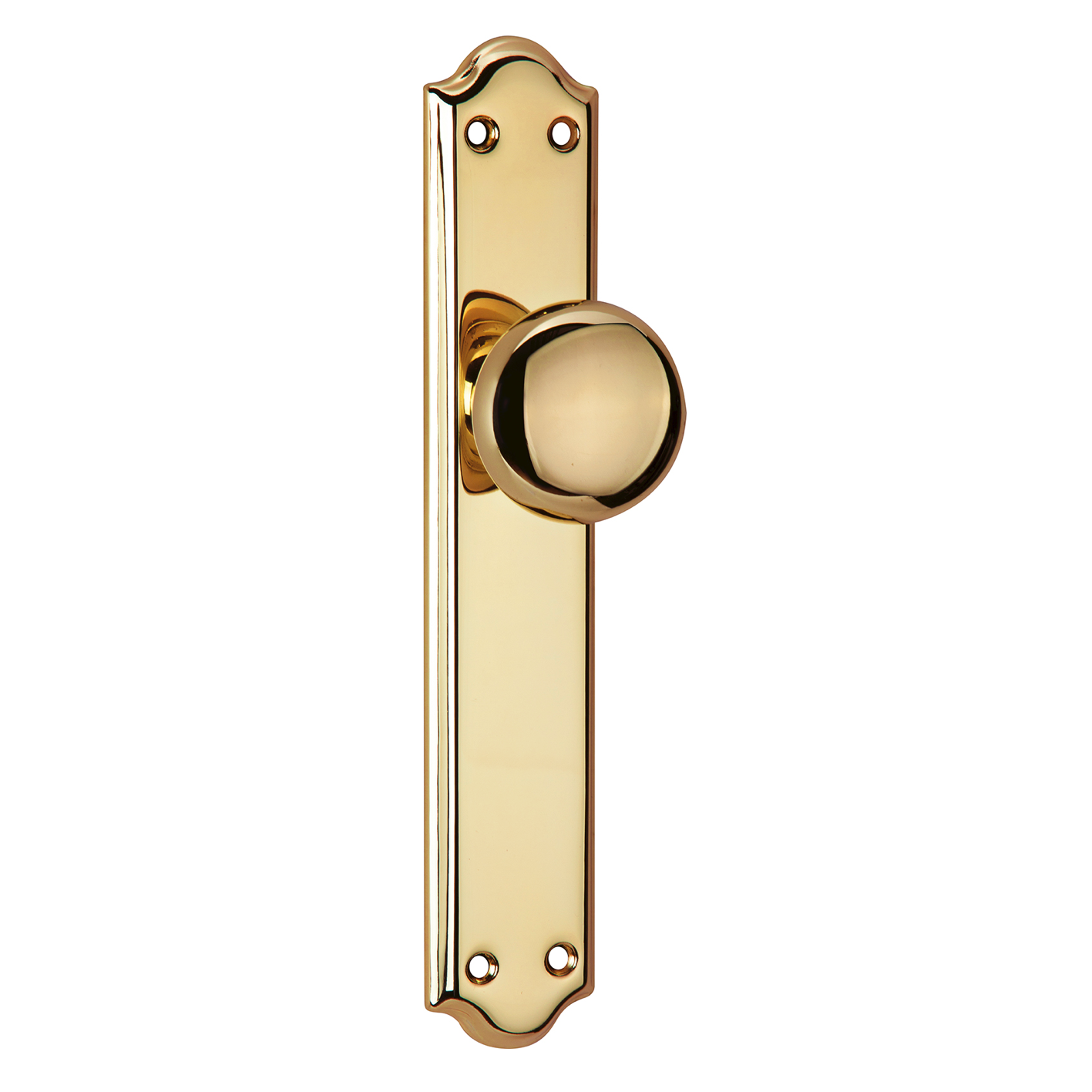 Puxador com maçaneta e placa curva em acabamento dourado brilhante modelo 1108 para portas 