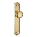 Puxador com maçaneta e placa curva em acabamento ouro acetinado modelo 1108 para portas 