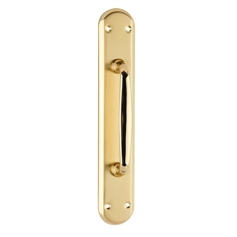 Puxador com placa oval em acabamento ouro acetinado modelo 890 para portas 